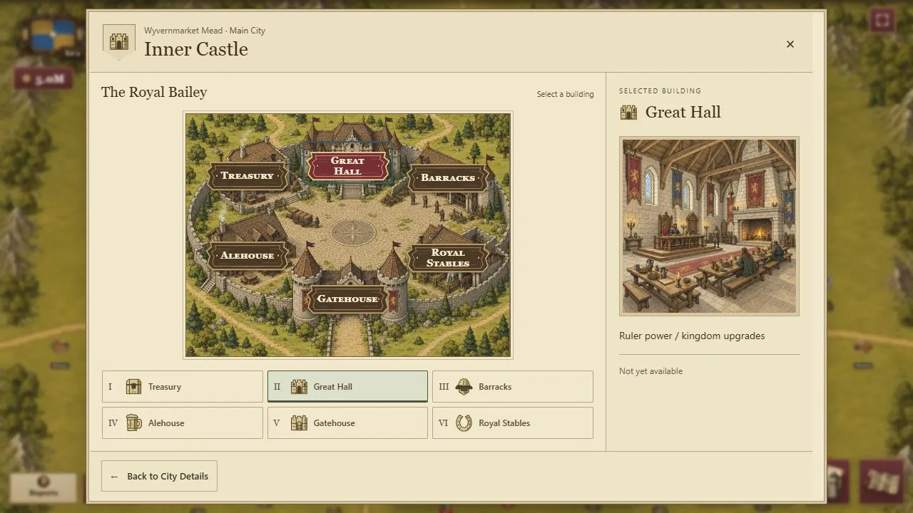 The Crownlands Inner Castle, home to your officers and equipment