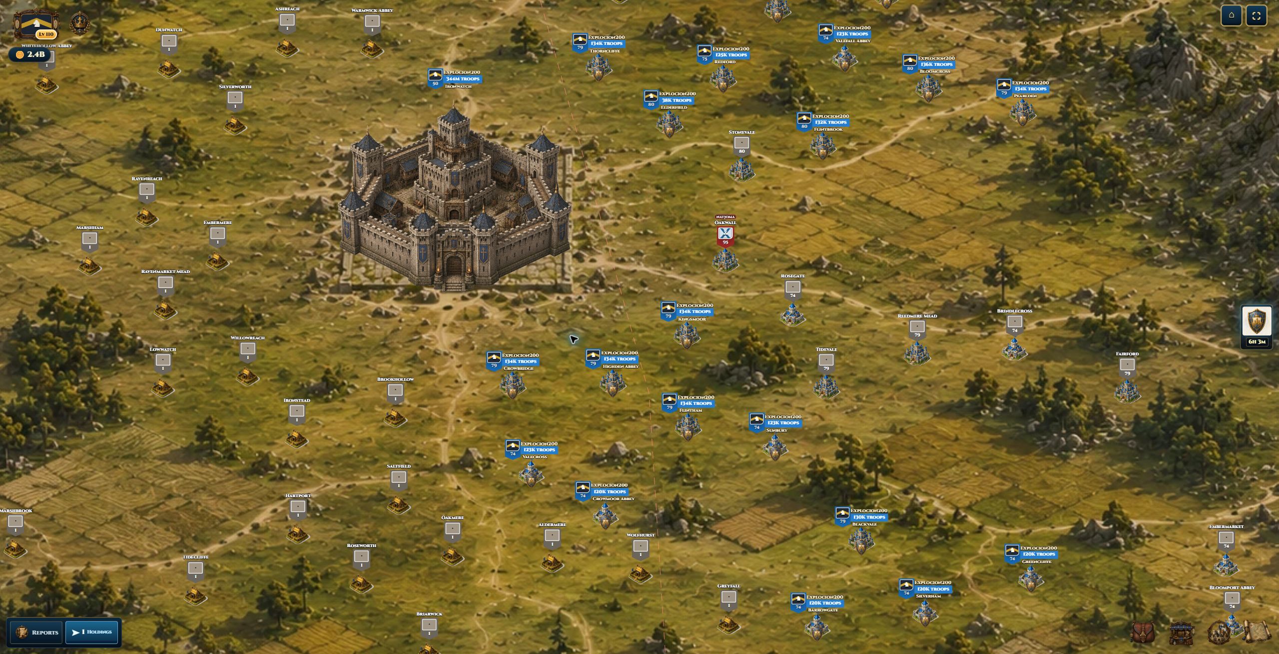 Southfields Stronghold among nearby Crownlands cities